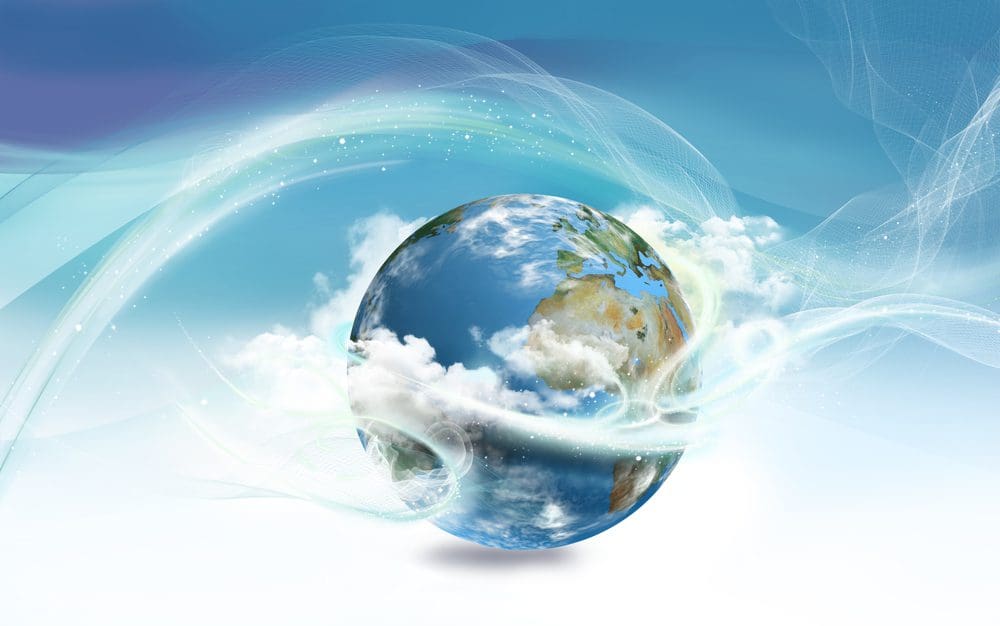 Neue Erde: Globus mit Wolken und Lichteffekten