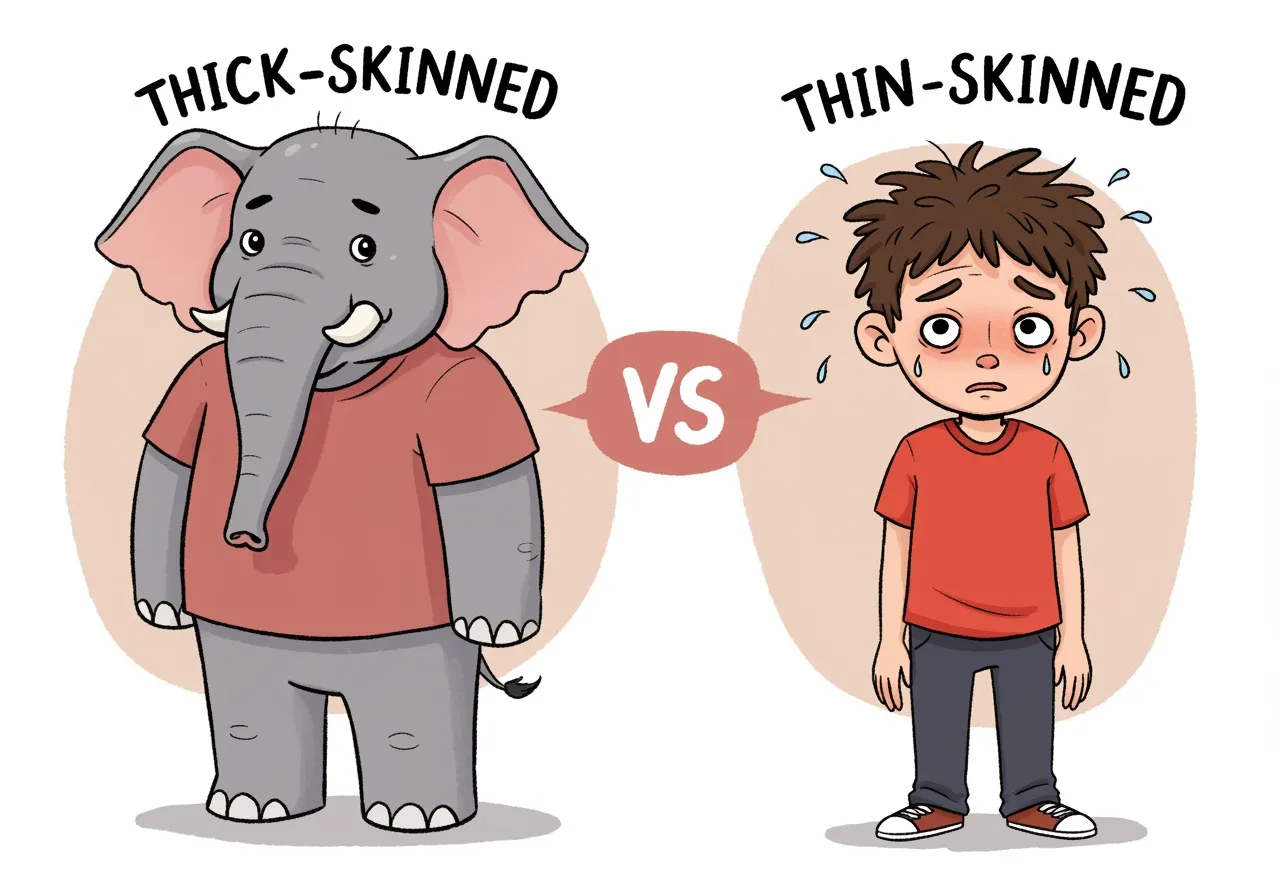 Dickhäutig vs. dünnhäutig: Elefant und ängstlicher Junge.