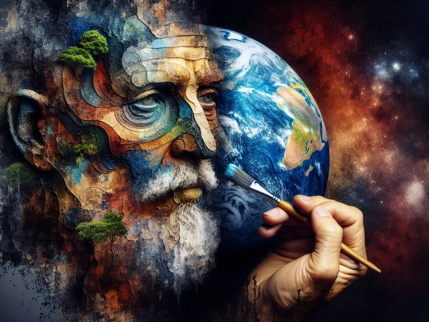 Gesicht, das die Erde bemalt