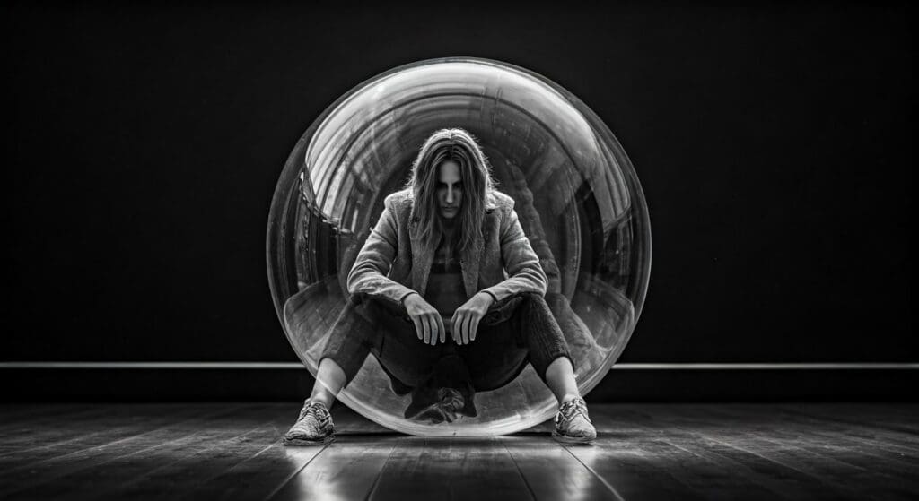 Frau in einer transparenten Blase