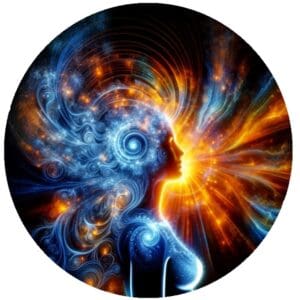 Frau mit leuchtender Energie, spirituelles Konzept.